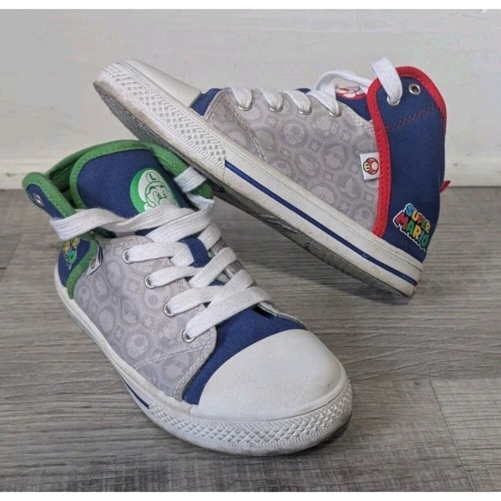 Super Mario Brothers Shoes High Tops Luigi Nintendo Youth Boys Sz 1 Red Green